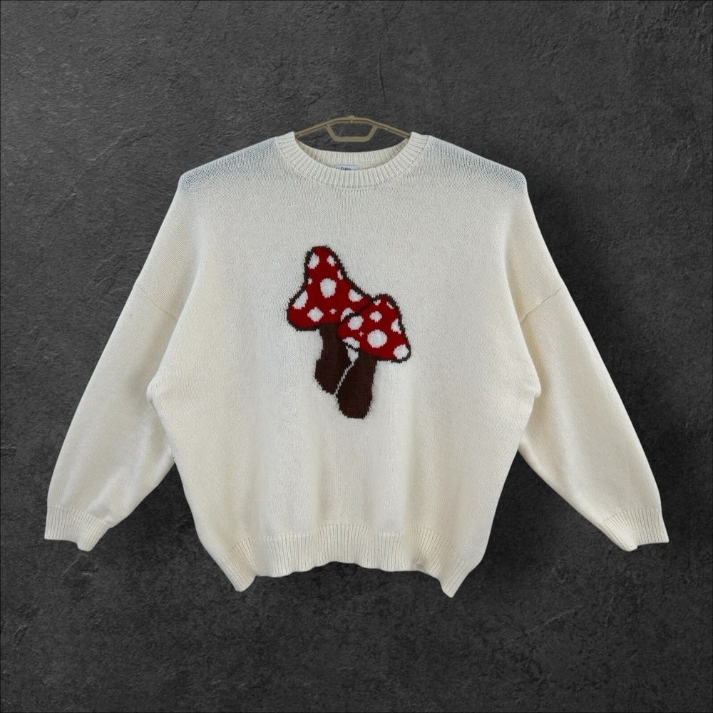 Rue 21 Plus Cream Knit Sweater Womans 4X Mushroom Design Long Sleeves